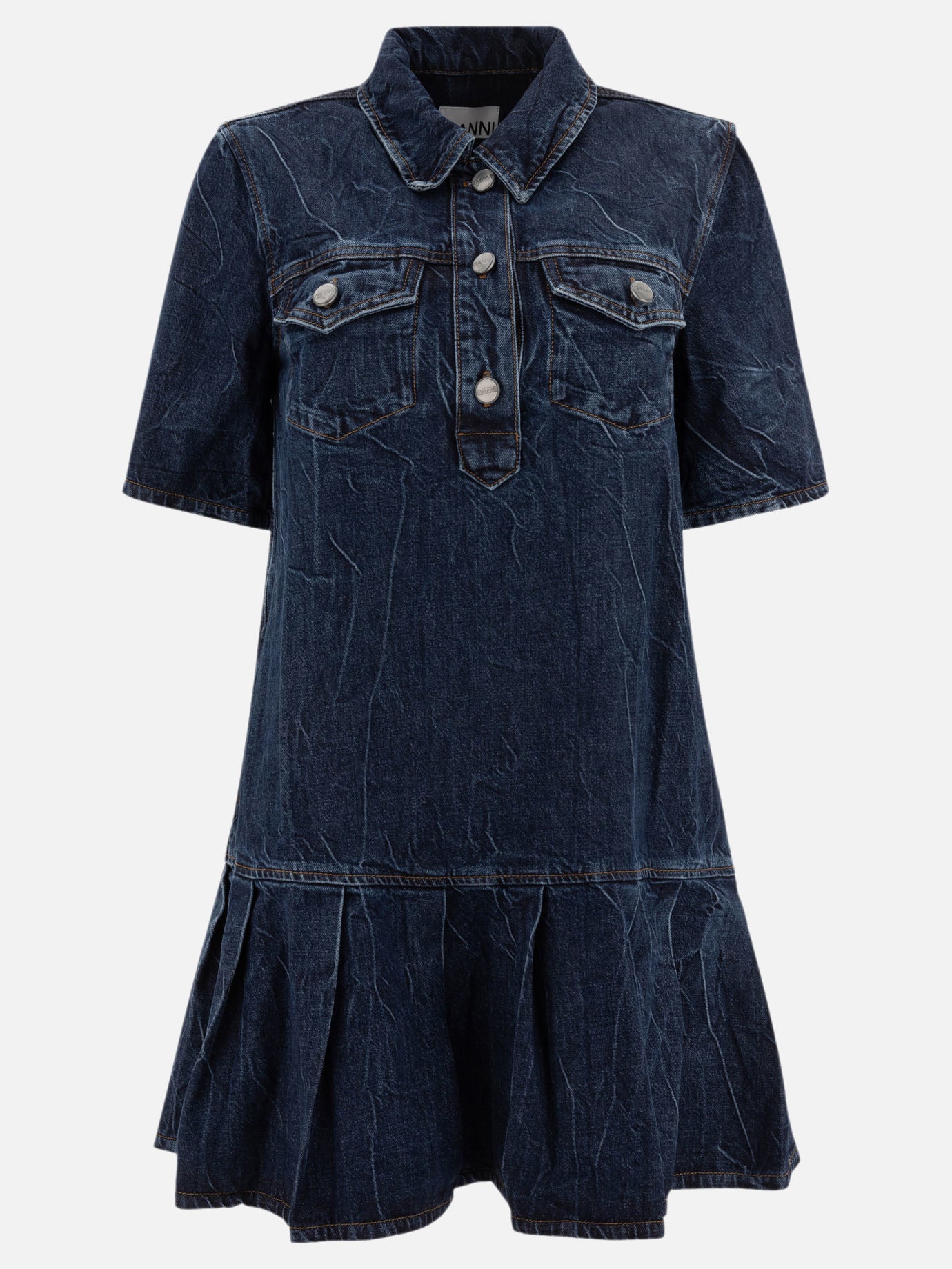 Ganni Crinkled future denim mini dress 18766731_36 Blue 1