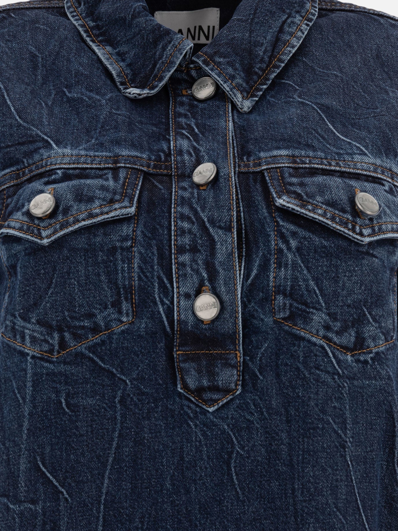 Ganni Crinkled future denim mini dress 18766731_36 Blue 3