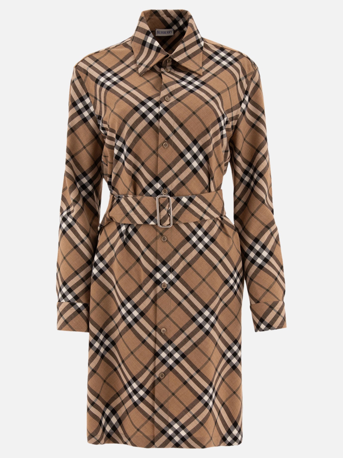 Burberry Check wool blend shirt dress 17589932_06 Beige 1
