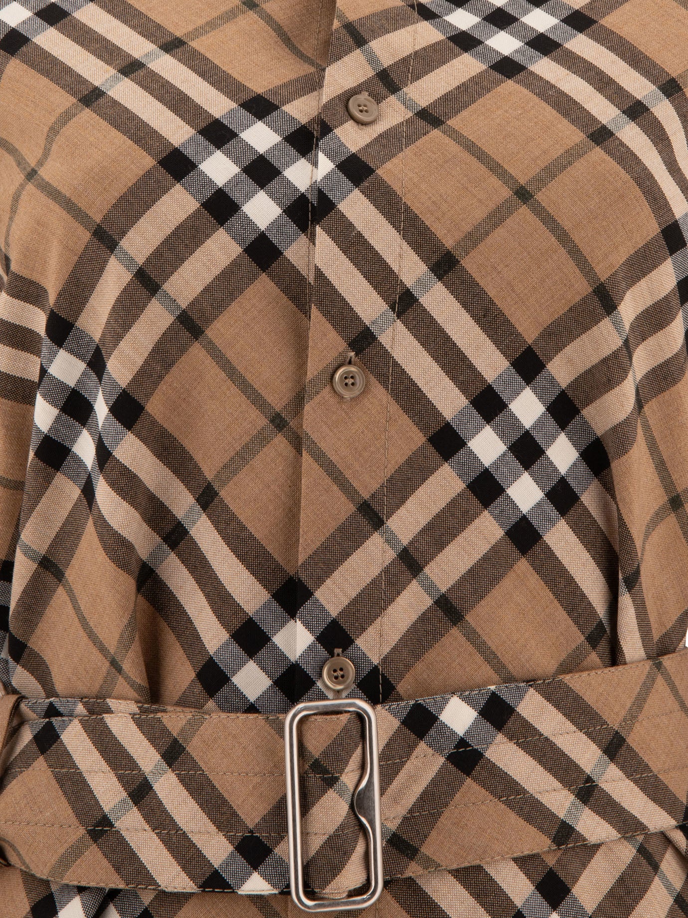 Burberry Check wool blend shirt dress 17589932_06 Beige 3
