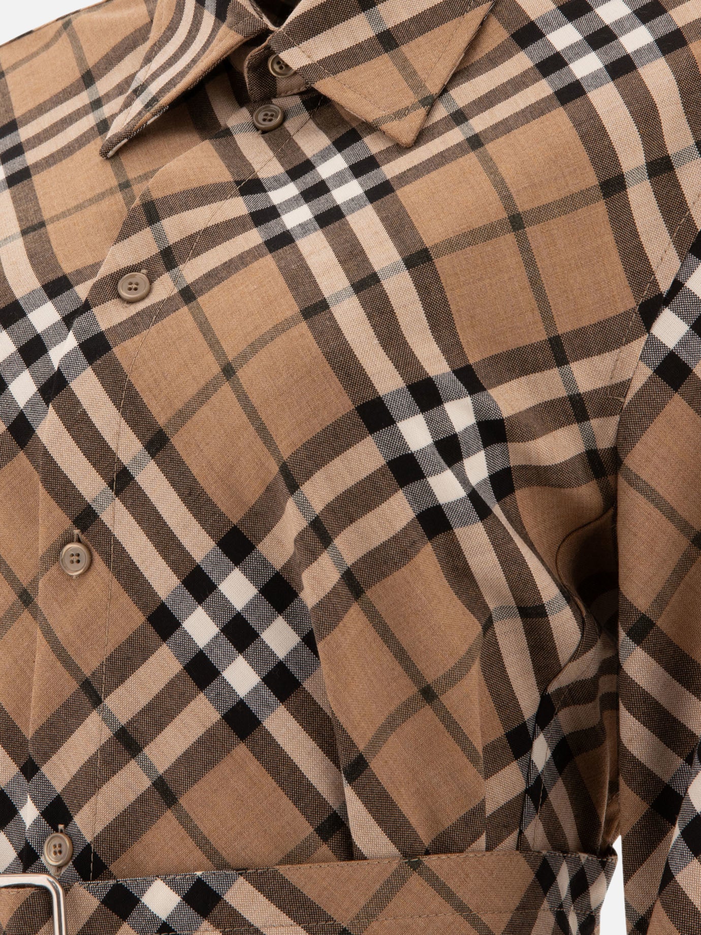 Burberry Check wool blend shirt dress 17589932_06 Beige 4