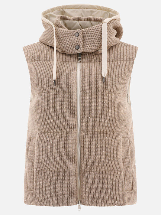 Vest jackets 96% cotton 4% polyester - Padding: down and feathers  Beige - Brunello Cucinelli Women | PLP | VIETTI Online Store 
