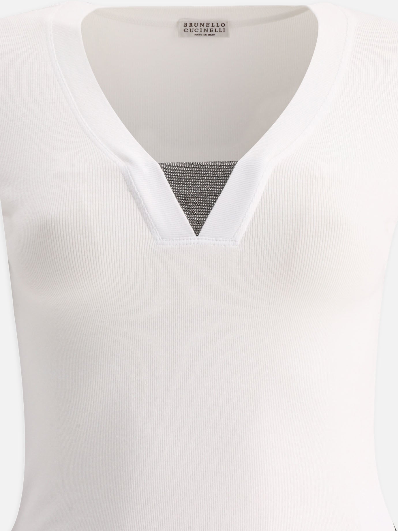 V neck t-shirts 94% cotton 6% elastane  White - Brunello Cucinelli Women | PDP | VIETTI Online Store | Zoom-Modal_3
