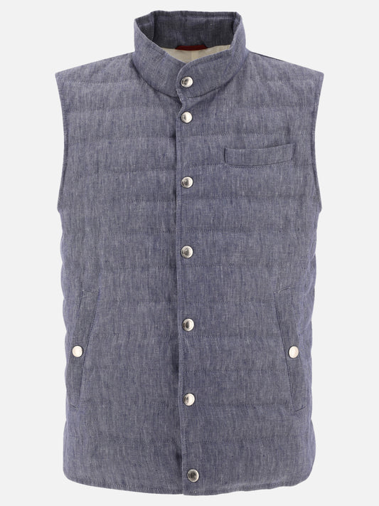 Denim-effect linen vest jacket