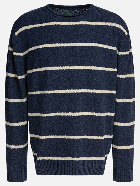 Beams Plus Striped crewneck sweater 18311646_S Blue 1