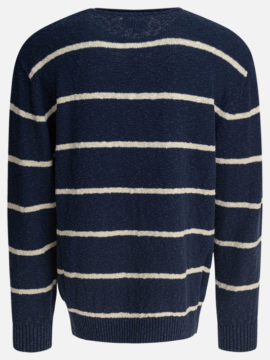 Beams Plus Striped crewneck sweater 18311646_S Blue 2