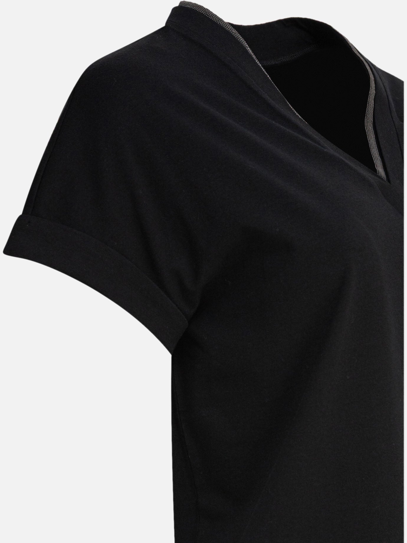 V neck t-shirts Solid colour  Black - Brunello Cucinelli Women | PDP | VIETTI Online Store | Zoom-Modal_4
