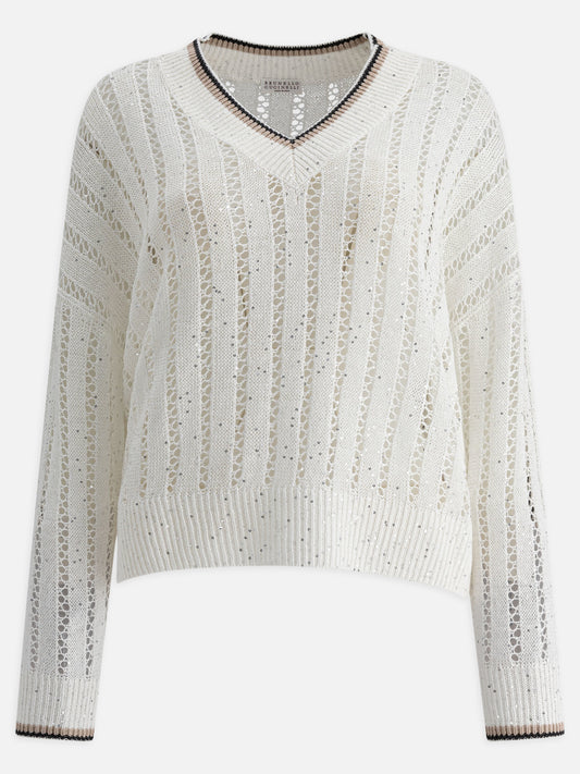 V neck sweaters Solid colour  White - Brunello Cucinelli Women | PLP | VIETTI Online Store 
