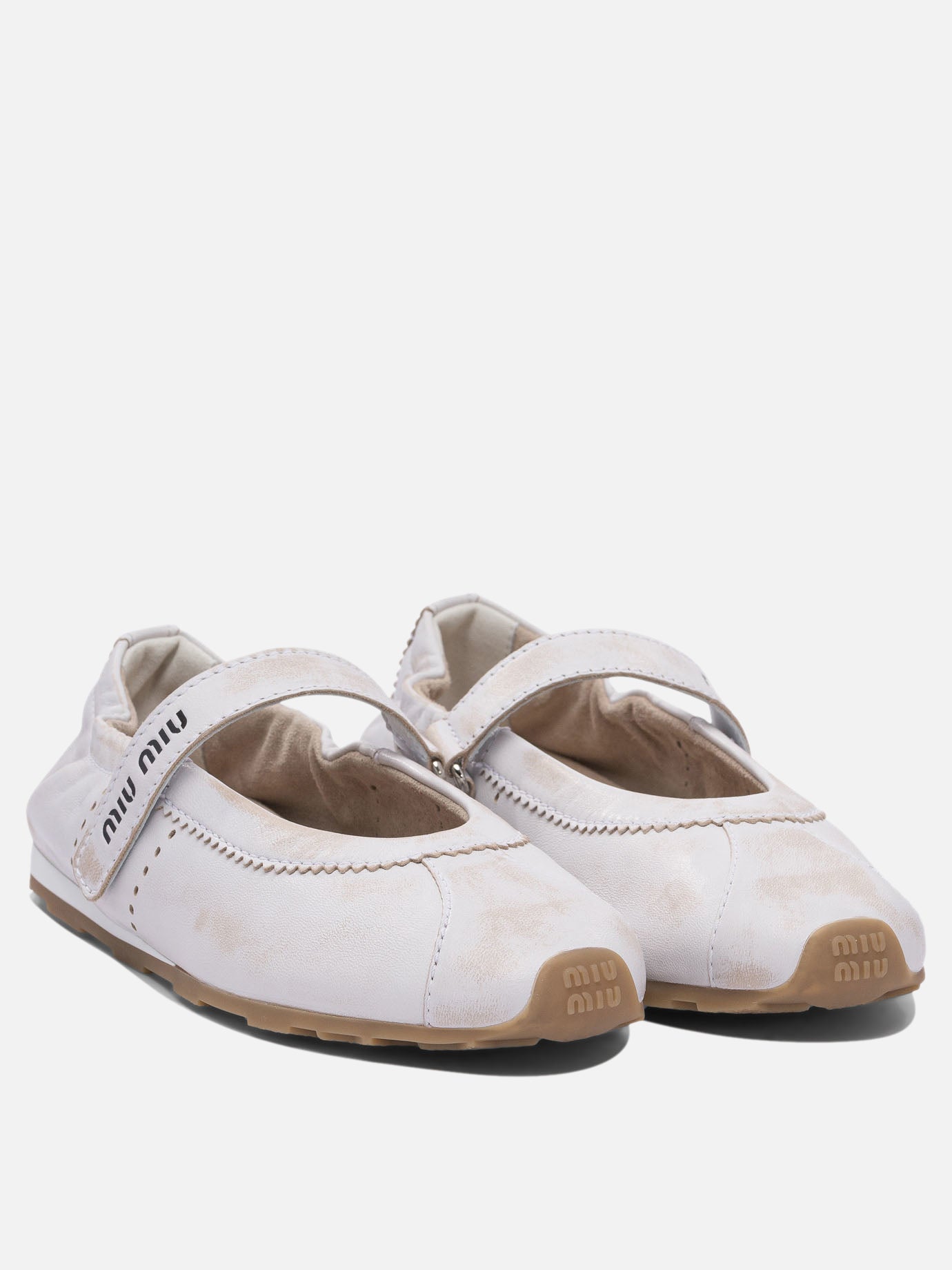 Miu Miu Bleached leather ballet flats 11364130_36 White thumbnail_2