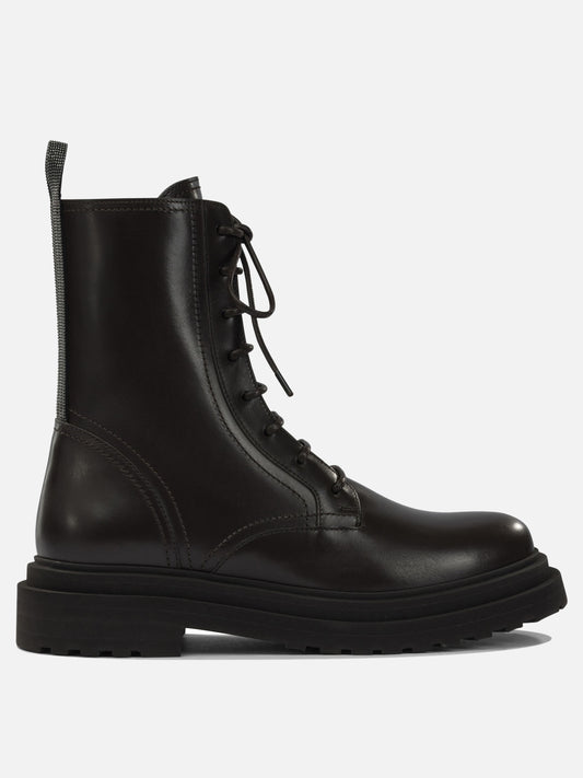 Lace-up boots 100% leather - 100% leather  Brown - Brunello Cucinelli Women | PDP | VIETTI Online Store 
