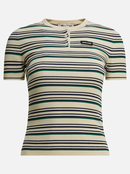 Henley t-shirts Striped  Beige - Miu Miu Women | PDP | VIETTI Online Store 
