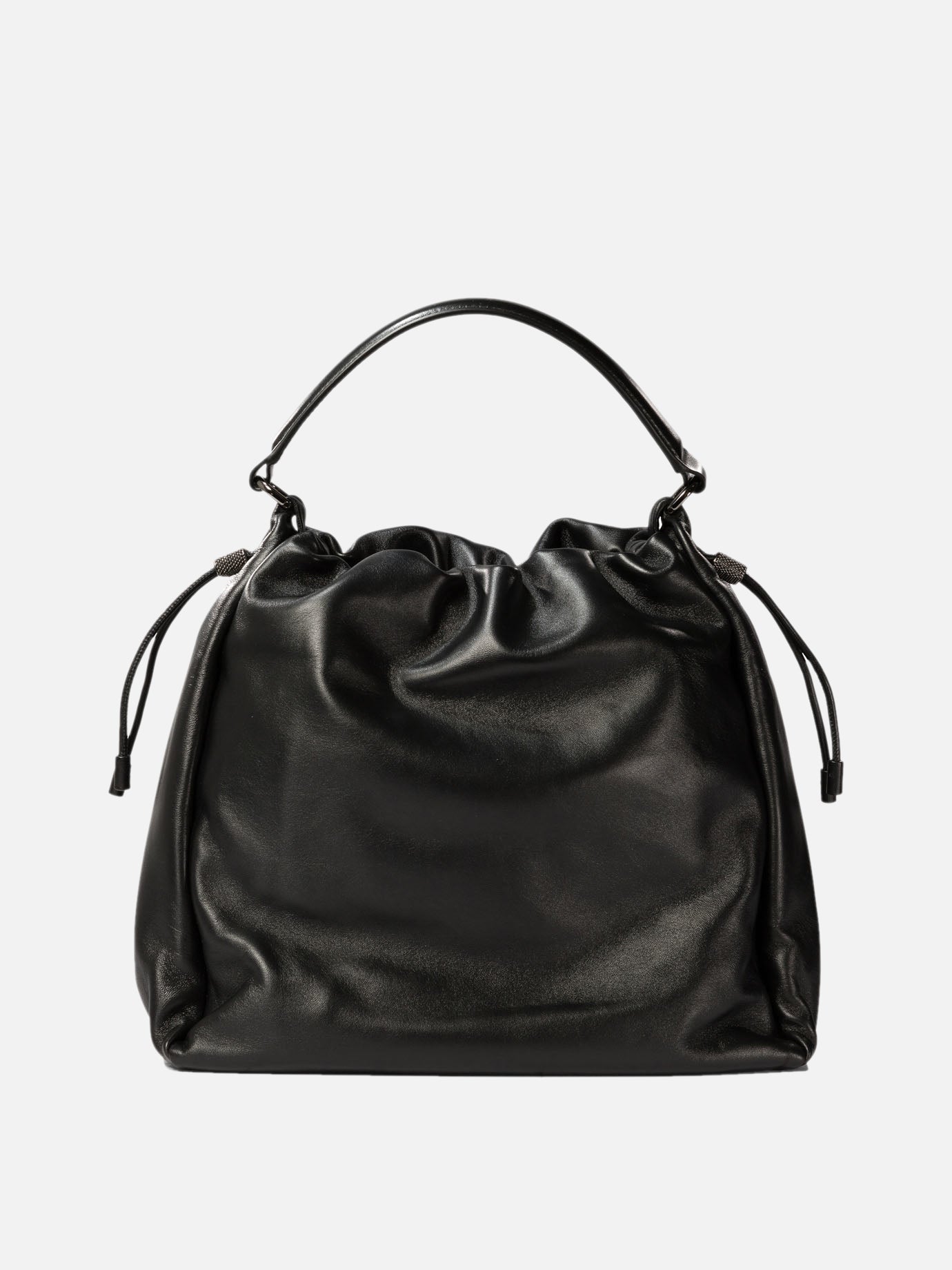 Brunello Cucinelli Bucket bag in Soft leather with monili Black