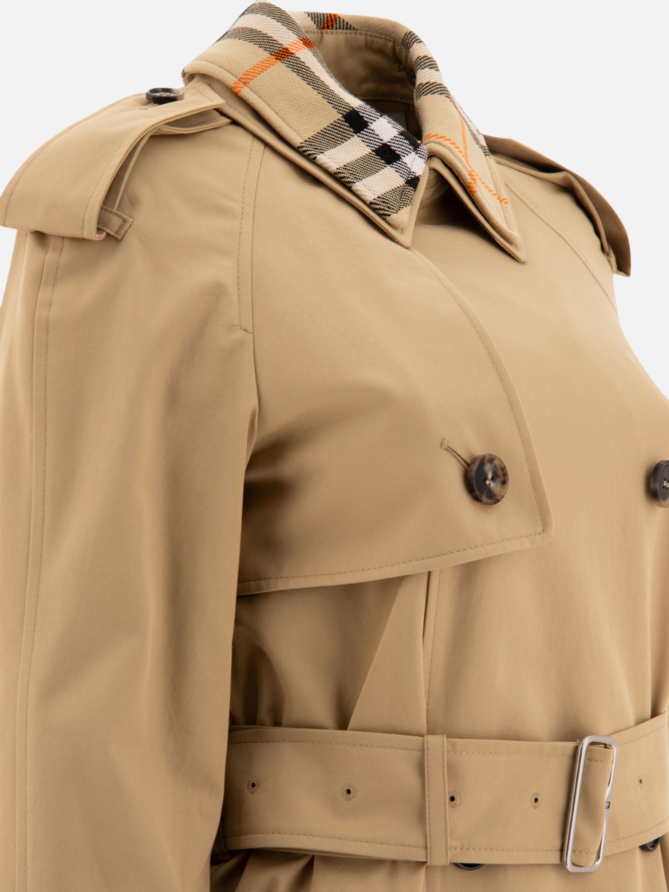 Burberry Long gabardine trench coat with detachable collar Beige