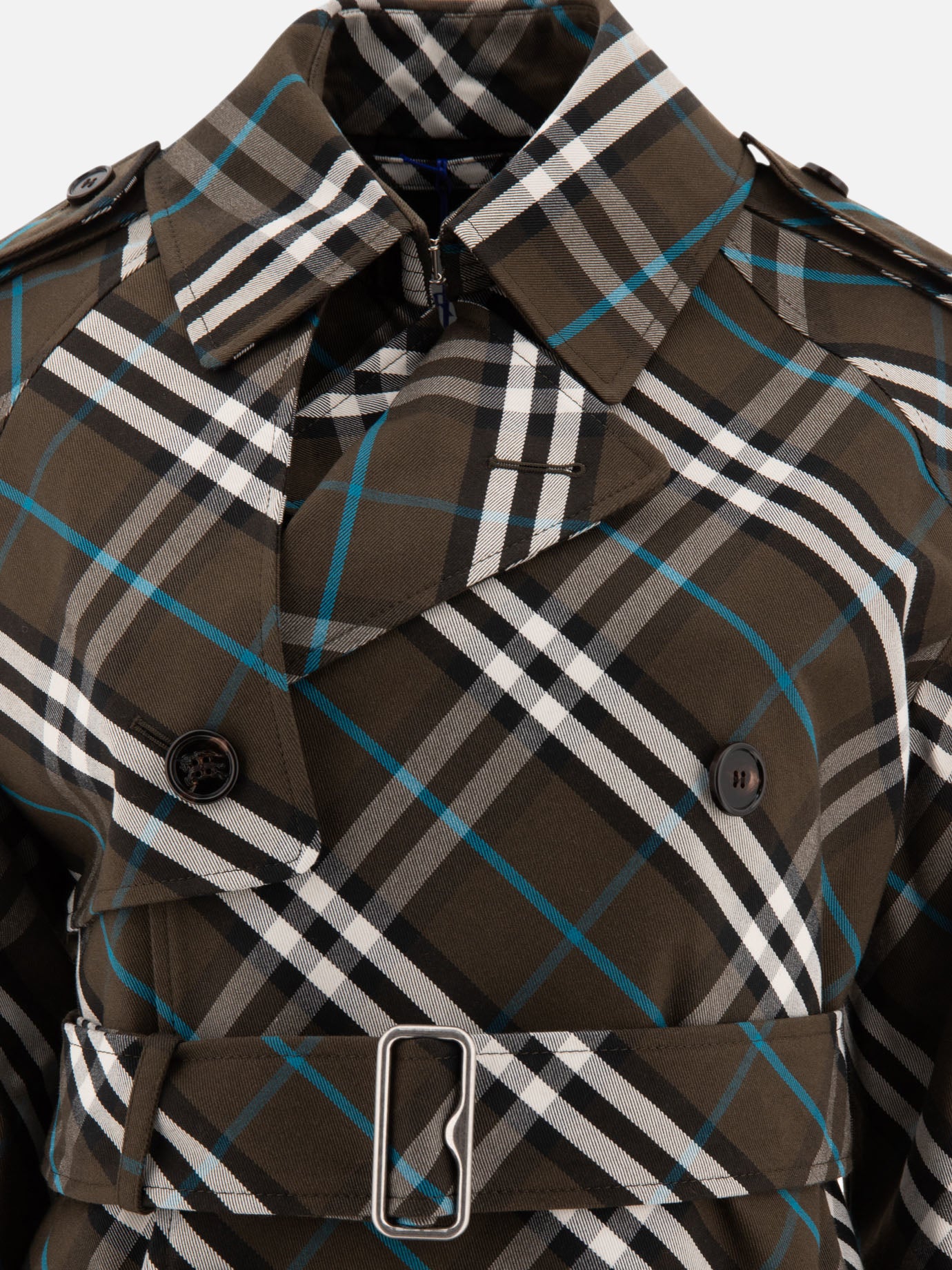 Burberry "Check" cotton blend long trenchcoat Green