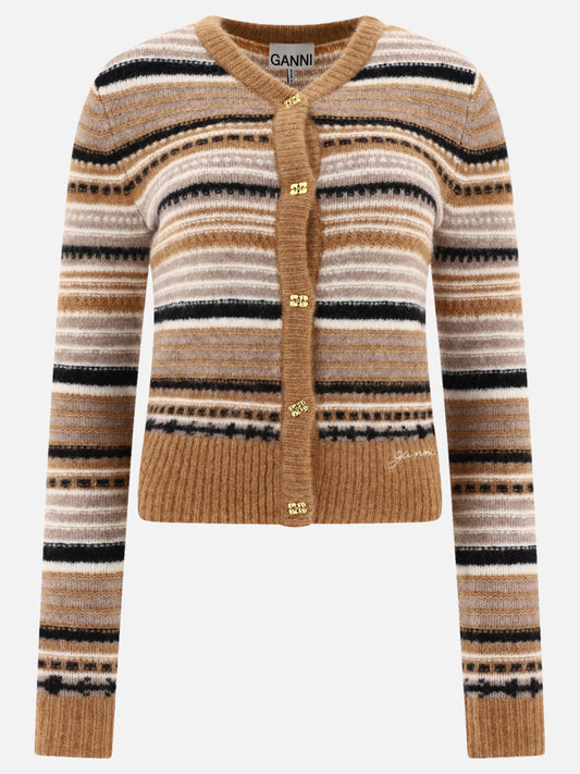 Ganni Striped cardigan Brown