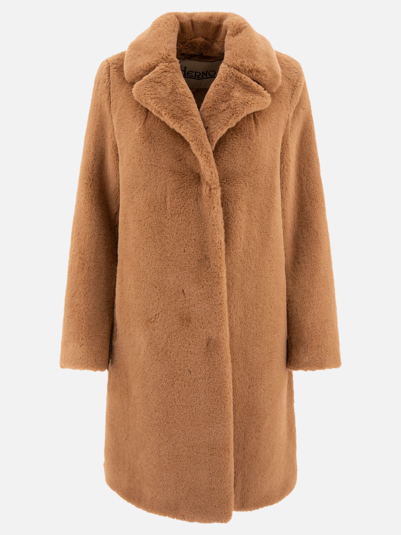 Herno Faux fur single-breasted coat Beige