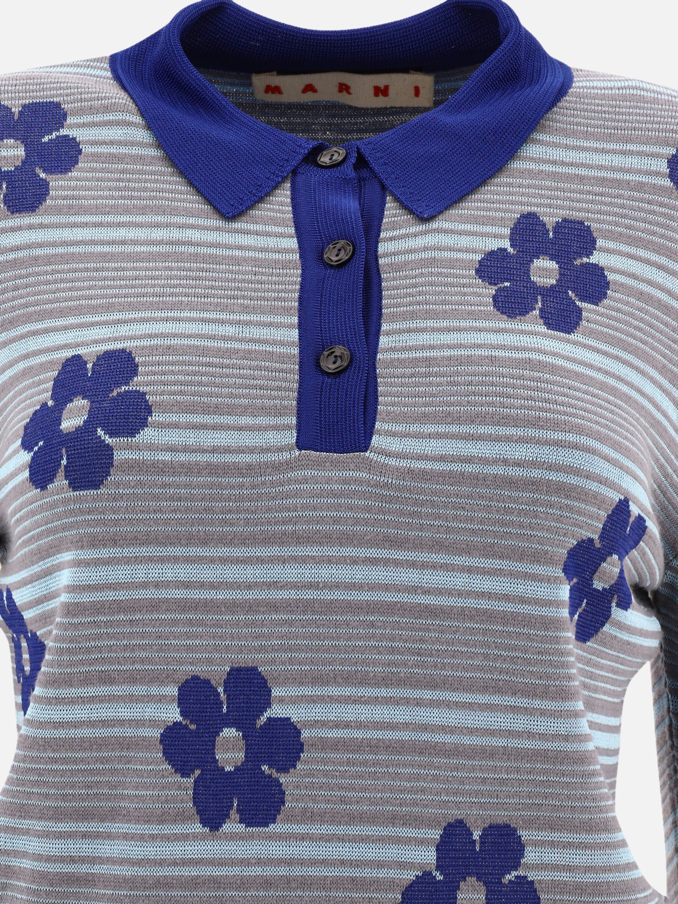 Marni "Striped Flowers" polo shirt Light blue