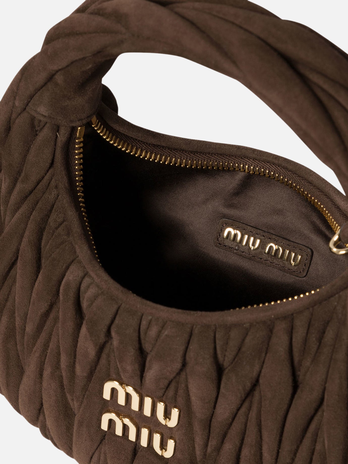 Miu Miu Wander matelassé suede hobo bag Brown