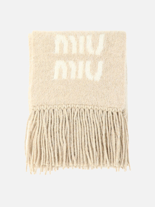 Miu Miu Scarf with contrasting logo Beige