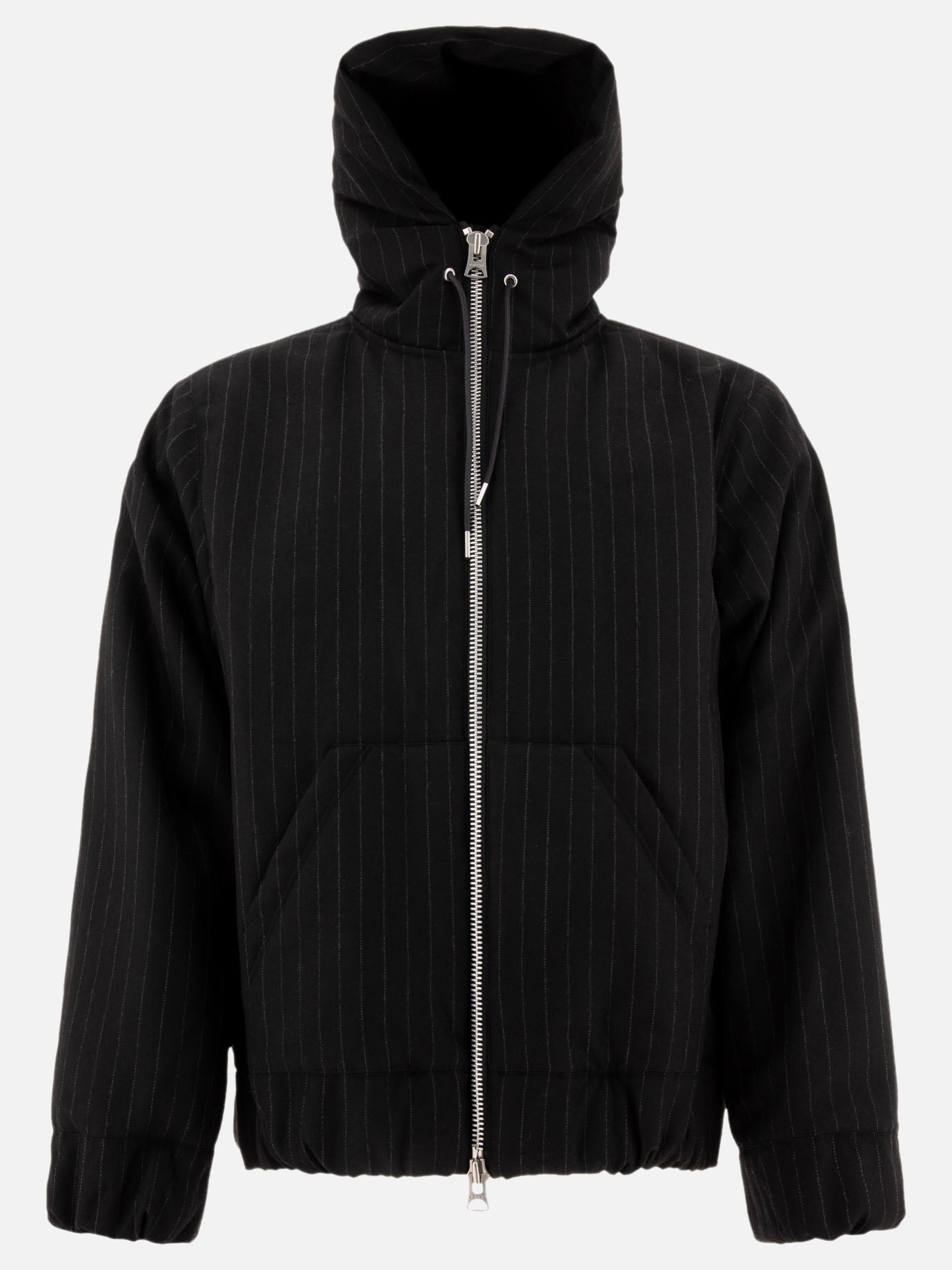 Sacai Pinstriped hooded jacket Black