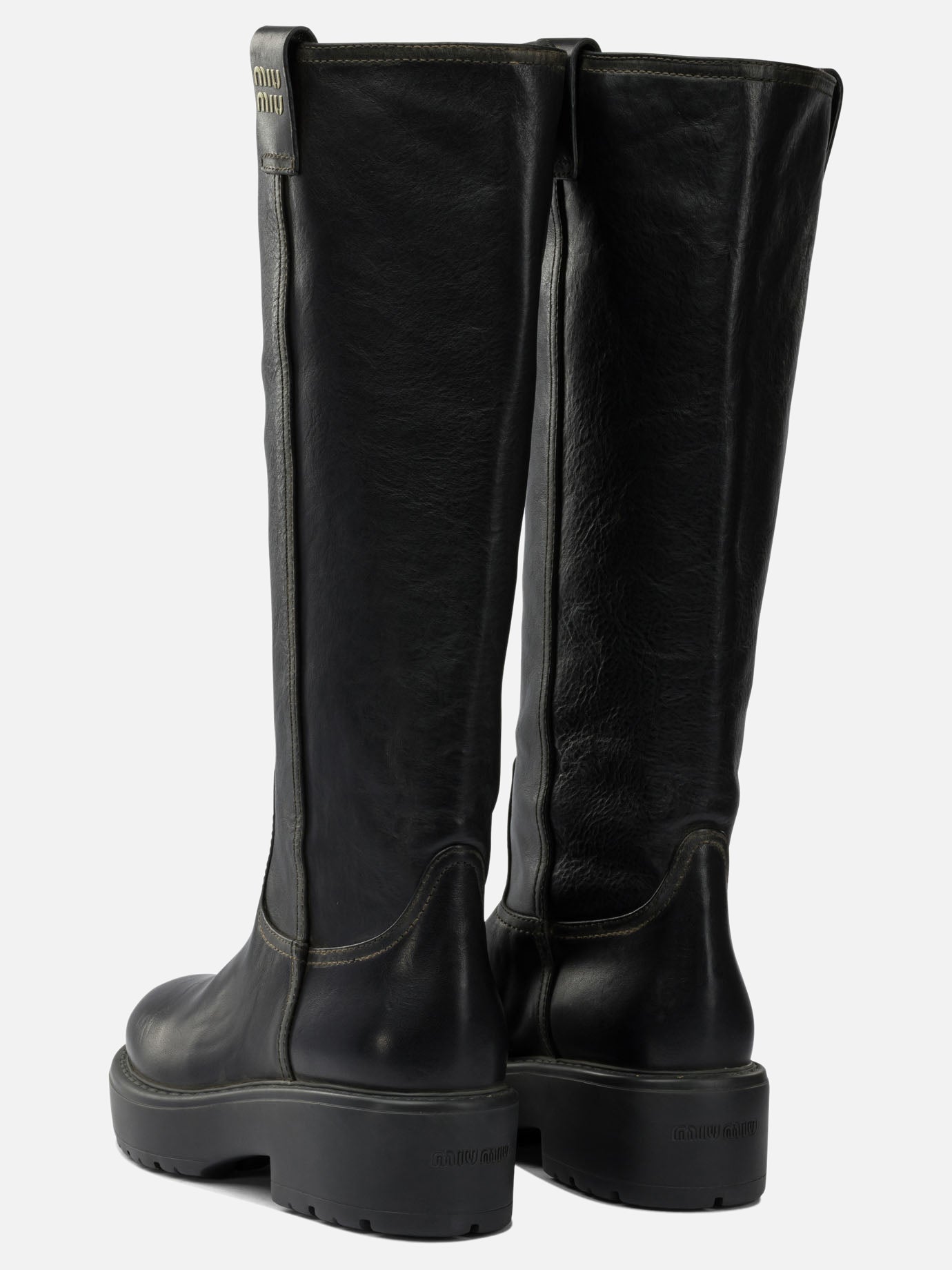 Knee-high 100% calf leather - 100% rubber  Black - Miu Miu Women | PDP | VIETTI Online Store | thumbnail_4