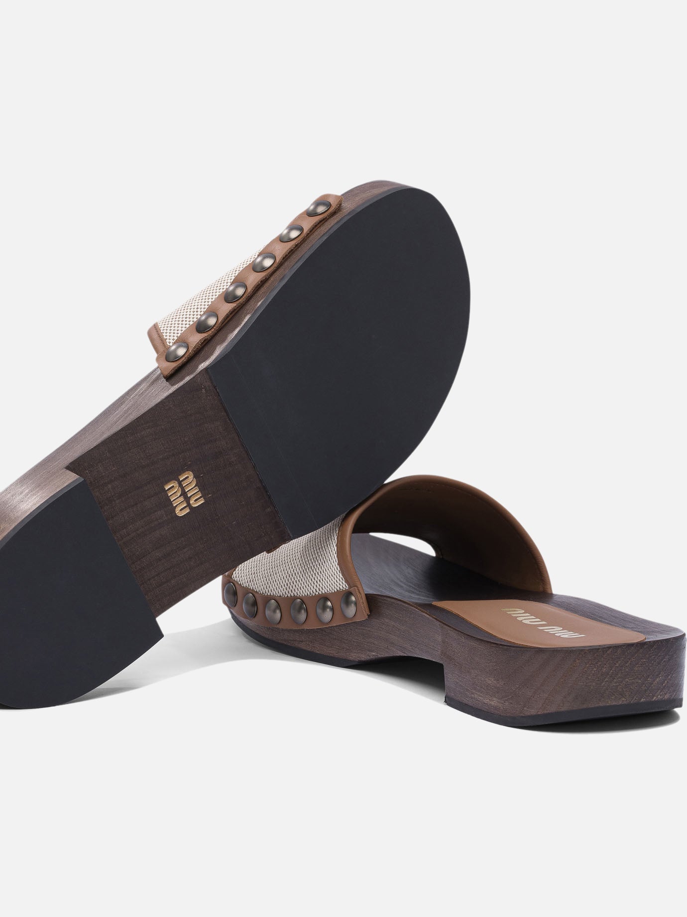 Miu Miu Canvas and leather clogs 30 mm 12776129_36 Beige thumbnail_5