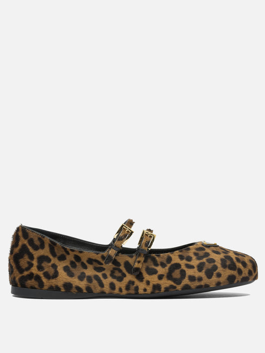Prada Leather ballet flats with animal print 14628179_36 Brown 1