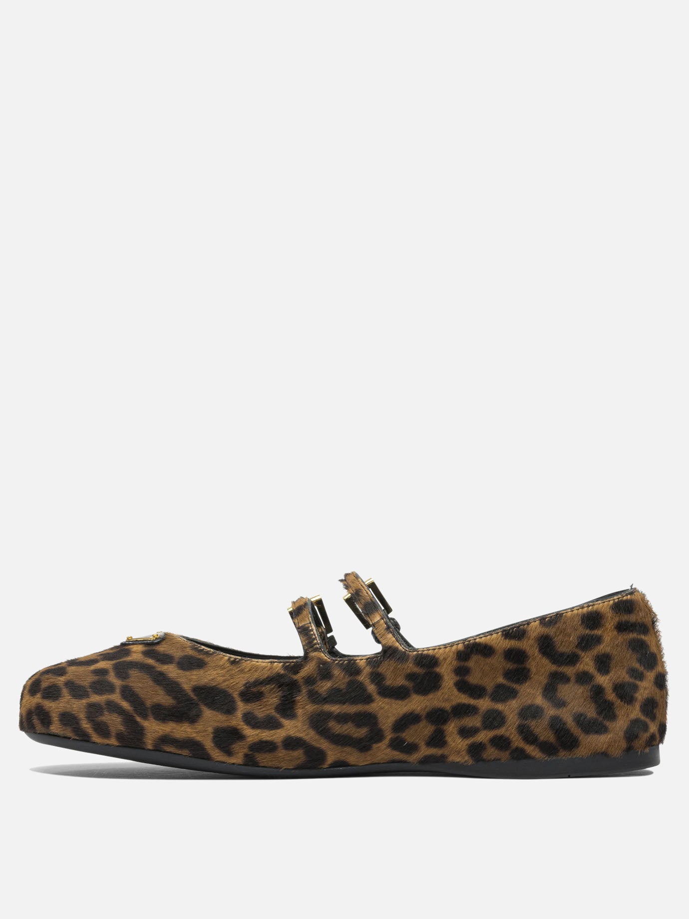 Prada Leather ballet flats with animal print Brown