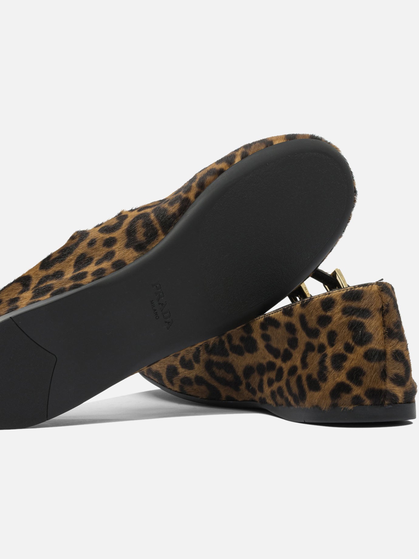 Prada Leather ballet flats with animal print Brown