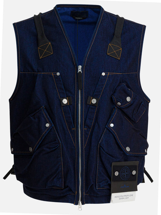 Vest jackets Solid colour  Blue - Stone Island Men | PDP | VIETTI Online Store 
